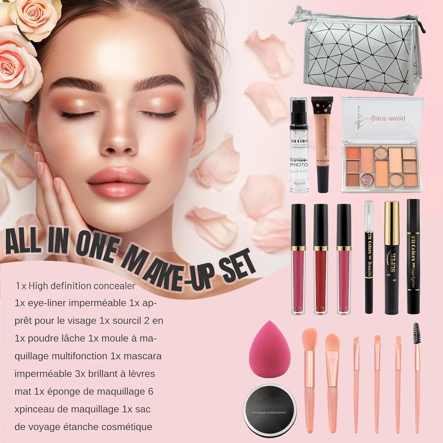 Kit De Maquillage De Voyage, Kit De Maquillage Pour Femme | Ensembles De Maquillage Polyvalents Pour Femmes,Kit Complet De 18 Kits De Maquillage, Ensemble Cosmétique Pour Femmes, Filles,