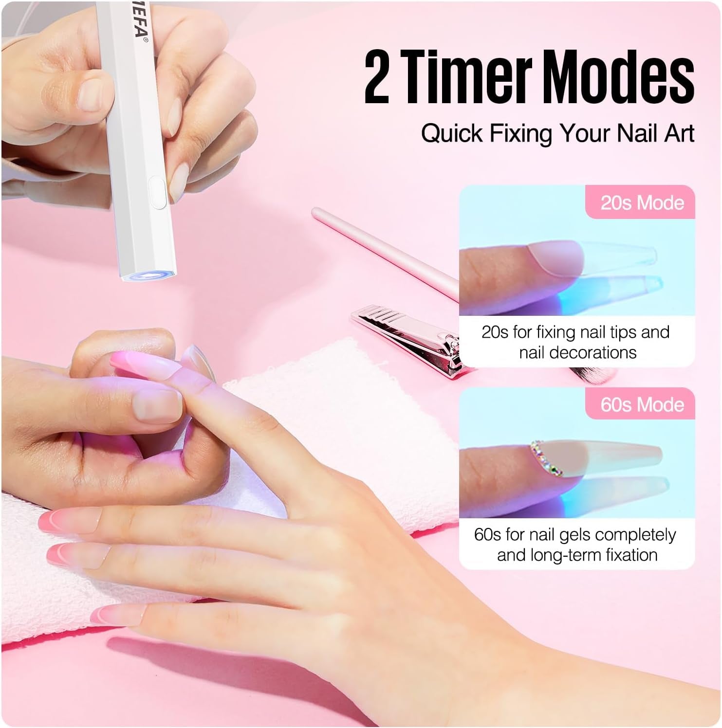 MEFA Lampe Uv Ongles Gel, 3W Lampe Uv Ongles Gel Pose Americaine Avec 2 Minuteries, USB Rechargeable, Lampe Uv Sèche Ongles Pour Vernis Semi Permanent, Polygel Durcissement Rapide Pour Femme Nail Art