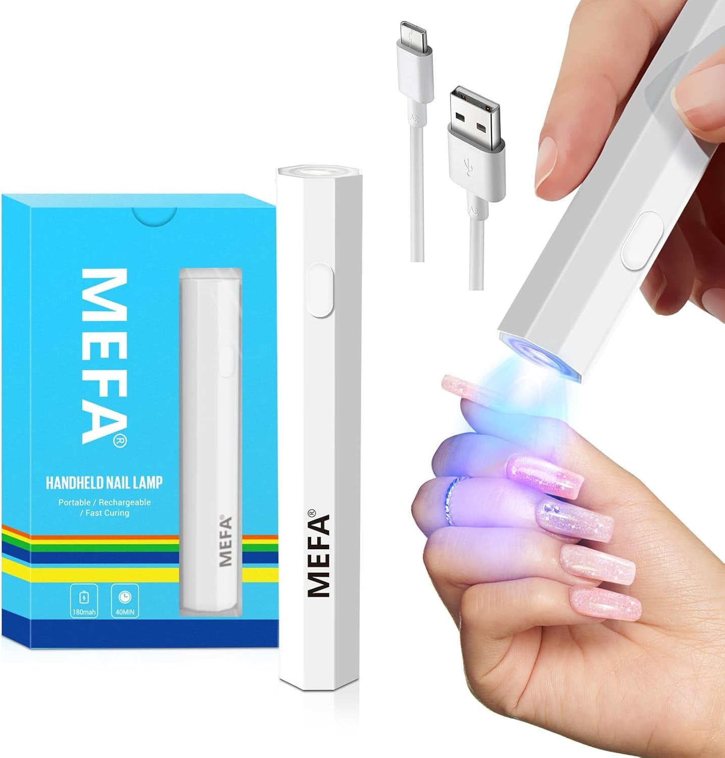 MEFA Lampe Uv Ongles Gel, 3W Lampe Uv Ongles Gel Pose Americaine Avec 2 Minuteries, USB Rechargeable, Lampe Uv Sèche Ongles Pour Vernis Semi Permanent, Polygel Durcissement Rapide Pour Femme Nail Art