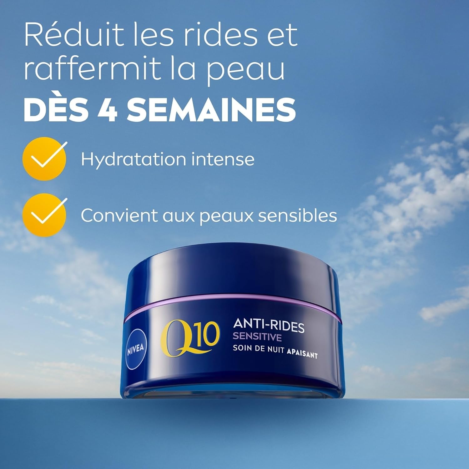 Q10 Sensitive Soin De Nuit (1 X 50 Ml), Crème anti Rides Enrichie En Q10 Pur Et Extrait De Réglisse, Crème Anti-Âge Booster De Collagène, Soin Visage Apaisant Pour Peaux Sensibles