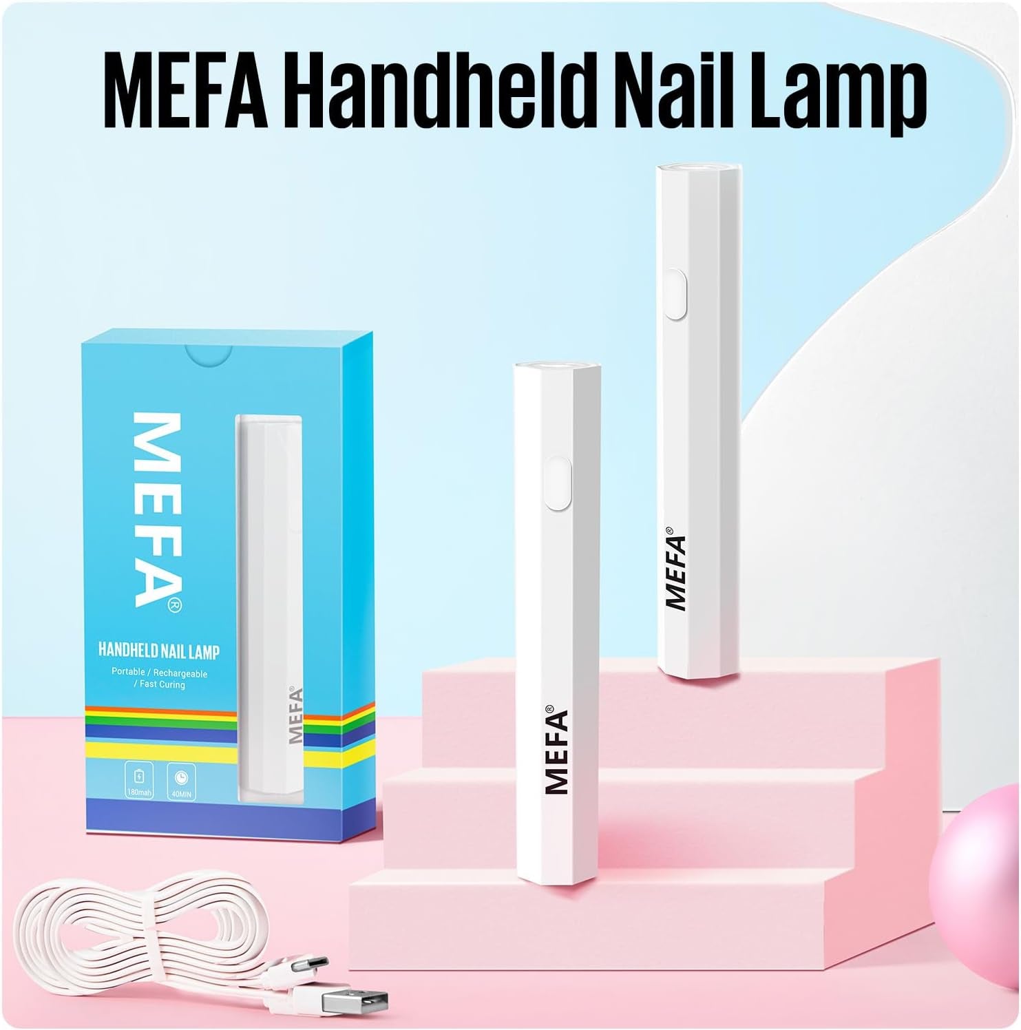 MEFA Lampe Uv Ongles Gel, 3W Lampe Uv Ongles Gel Pose Americaine Avec 2 Minuteries, USB Rechargeable, Lampe Uv Sèche Ongles Pour Vernis Semi Permanent, Polygel Durcissement Rapide Pour Femme Nail Art