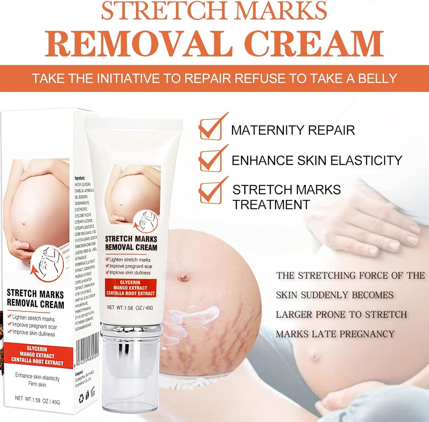 Vergetures Grossesse, Creme Vergeture Grossesse, Creme anti Vergeture Crème Raffermissante Corps, Réduction Des Vergetures Pour Les Femmes Après La Grossesse, 45 G