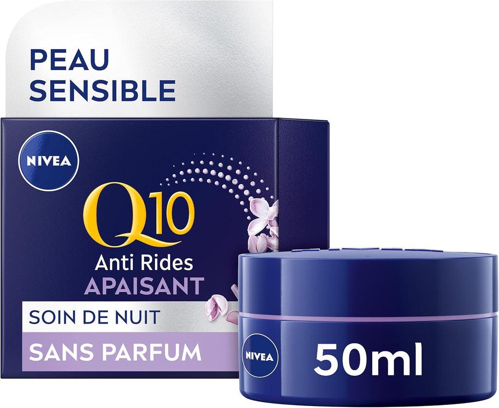 Q10 Sensitive Soin De Nuit (1 X 50 Ml), Crème anti Rides Enrichie En Q10 Pur Et Extrait De Réglisse, Crème Anti-Âge Booster De Collagène, Soin Visage Apaisant Pour Peaux Sensibles