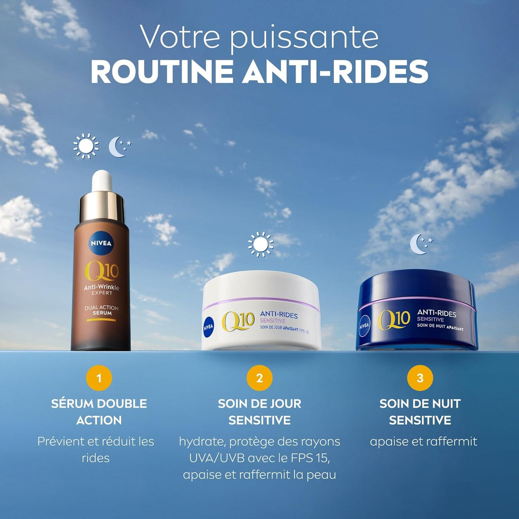 Q10 Sensitive Soin De Nuit (1 X 50 Ml), Crème anti Rides Enrichie En Q10 Pur Et Extrait De Réglisse, Crème Anti-Âge Booster De Collagène, Soin Visage Apaisant Pour Peaux Sensibles
