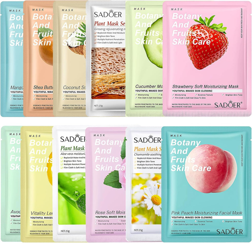 12 Pcs Masque Visage Masque Hydratant Visage Masque Visage Enfant Masques Pour Le Visage Masque Tissu Visage Masque Visage Femme Masque Visage Hydratant Masque Pour Le Visage Masque Hydratant Visage